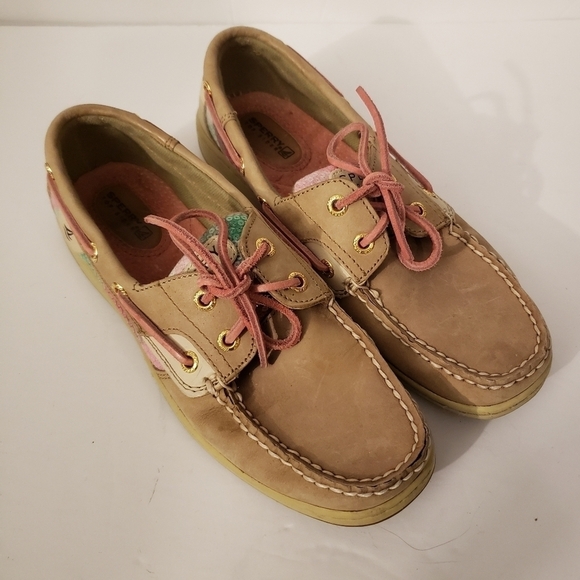 Sperry Top-Sider Tan Leather Boat Shoes Sequins Pink Womens Size 7.5 - Picture 2 of 11